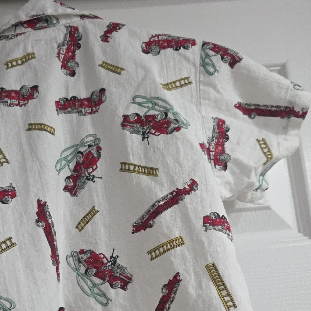 Kids Fire Truck Button-Down Shirt - White